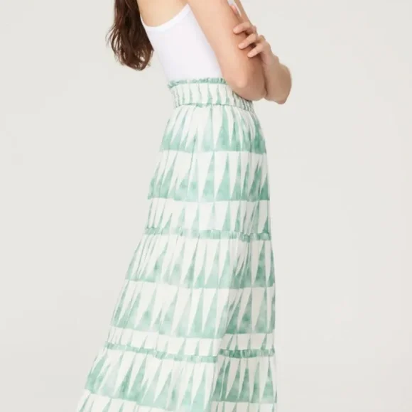 Marine Layer Corinne Double Cloth Maxi Skirt | Teal/White Geometric | Size L | - Picture 2 of 6
